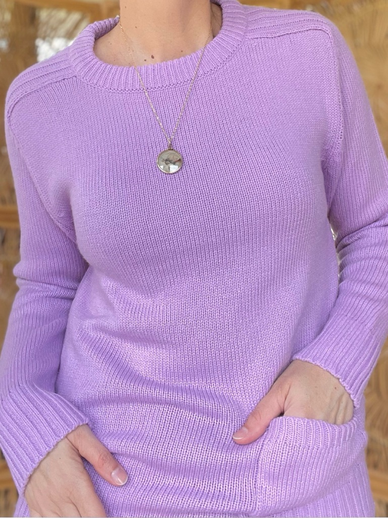 Vintage Bj Barnett Pastel Purple Lavender Knit Crewneck Sweater With Pocket